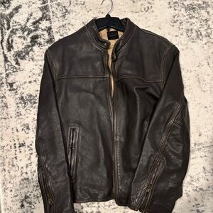 Express Men's Dark Brown Leather Bomber Jacket